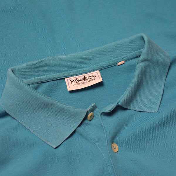 Yves Saint Laurent YSL Pour Homme Blue Polo Shirt circa 1980's